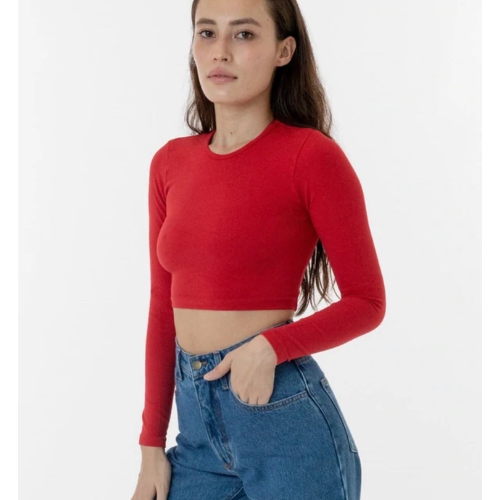 American Apparel Red Long Sleeve Crop Top